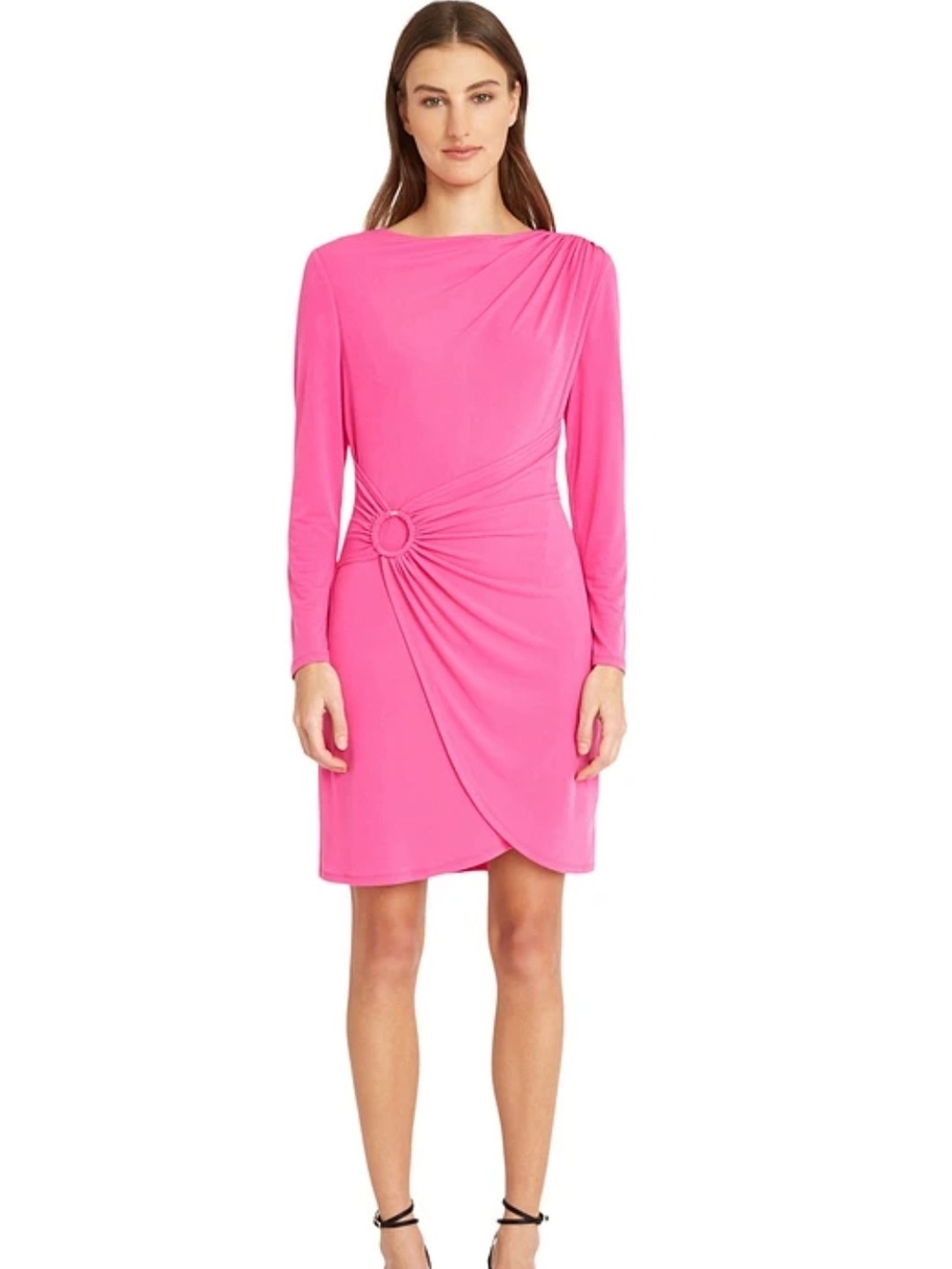 Donna Morgan O-Ring Hot Pink Long-Sleeve Dress